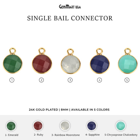 Round 8mm Single Bail Gold Plated Gemstone Bezel Connector