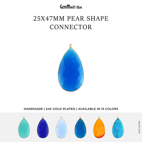 Pear 25x47mm Gemstone Single Bail Gold Bezel Connector (Pick Stone & Lot Size)