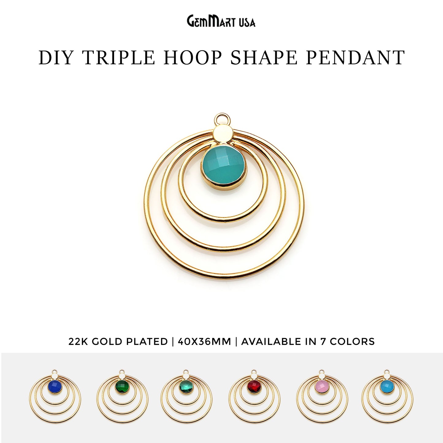 Triple Hoop Gemstone Gold Chandelier Finding Connector 1PC