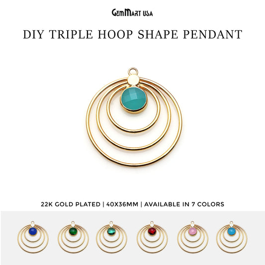 Triple Hoop Gemstone Gold Chandelier Finding Connector 1PC