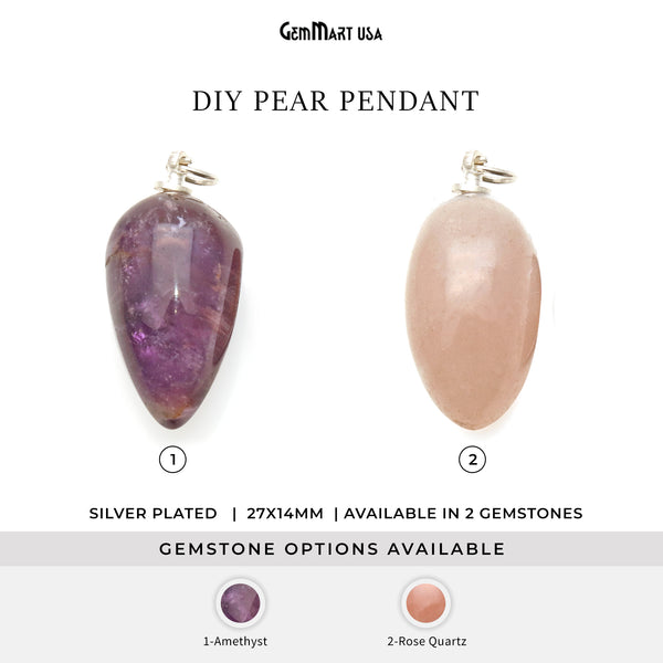 Gemstone Pear 27x14mm Silver...
