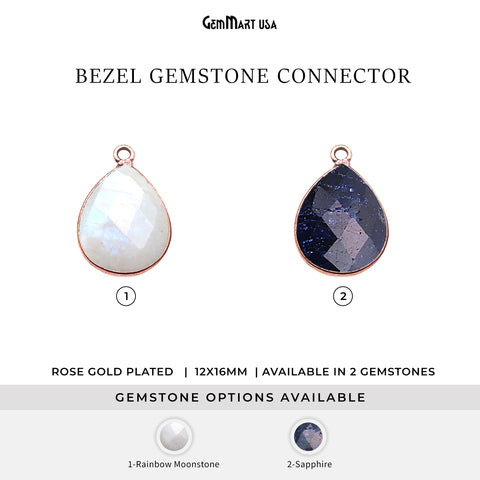 Pear 12x16mm Rose Gold Bezel Gemstone Connector
