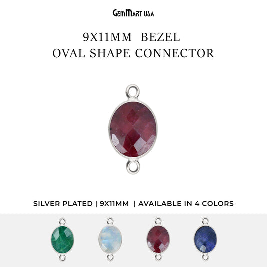 Oval 9x11mm Silver Bezel Double Bail Gemstone Connector