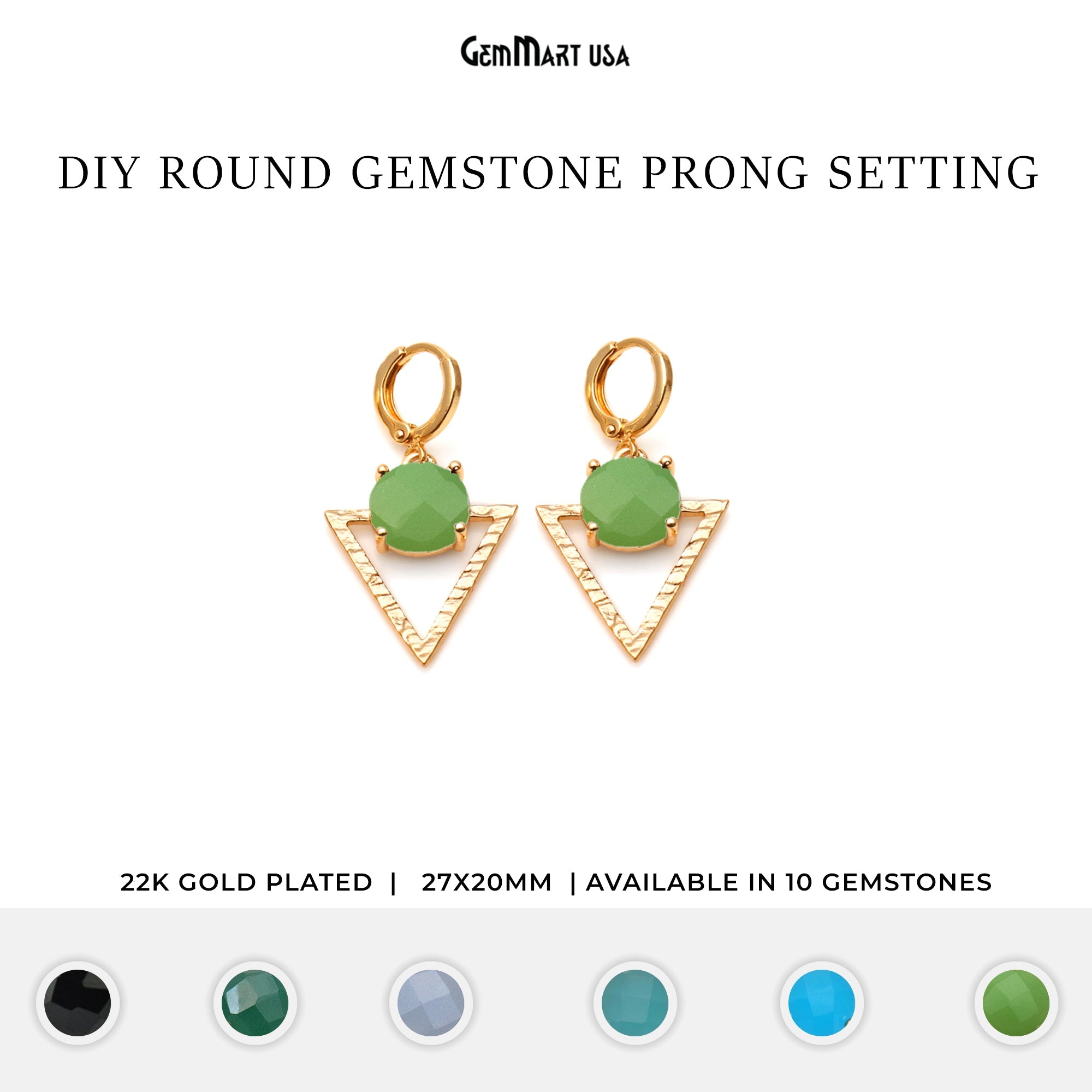 Gemstone 27x20mm Gold Plated Prong Setting TriAngel Earring Connector