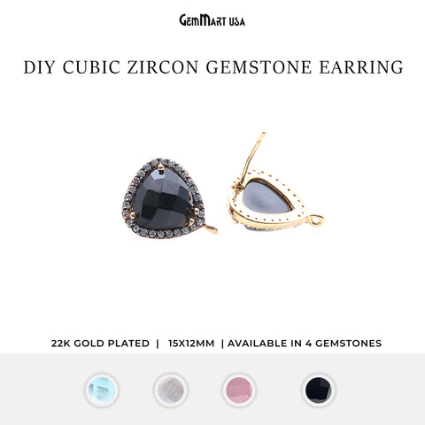 DIY Gemstone Cubic Zircon 15x12mm Gold Plated Loop Connector Stud Earrings