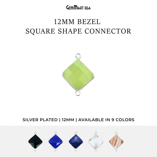 Square 12mm Double Bail Silver Bezel Gemstone Connector