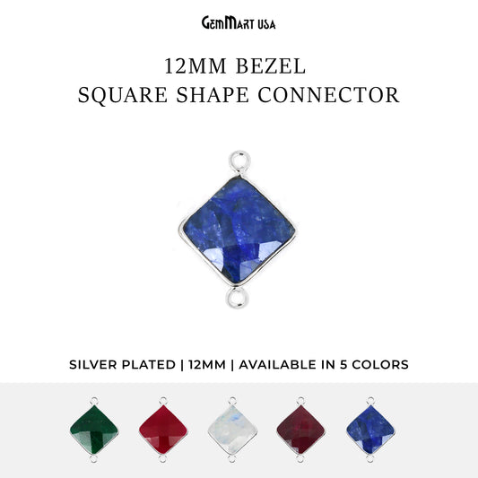 Square 12mm Silver Bezel Double Bail Gemstone Connector