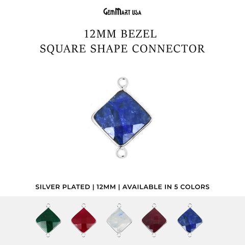Square 12mm Silver Bezel Double Bail Gemstone Connector