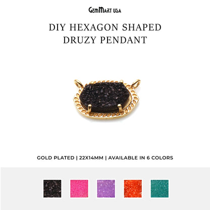 Druzy Hexagon 22x14mm Gold Plated Cat Bail Scott Pendant Necklace (Pick Color)