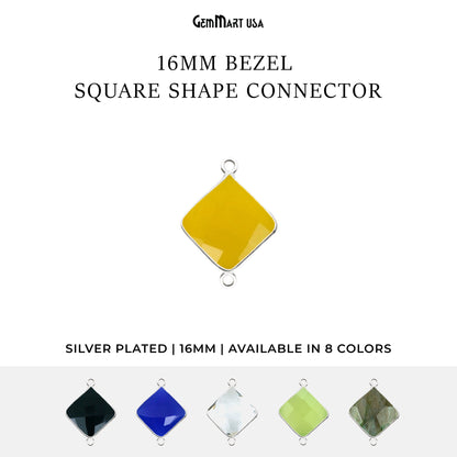 Square 16mm Double Bail Silver Bezel Gemstone Connector