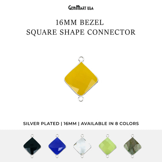 Square 16mm Double Bail Silver Bezel Gemstone Connector