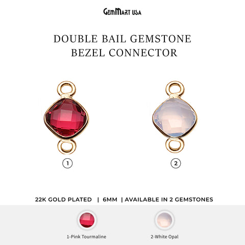 Cushion 6mm Gold Plated Double Bail Gemstone Bezel Connector