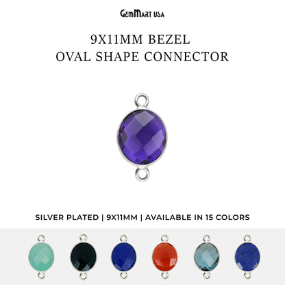 Oval 9x11mm Double Bail Silver Bezel Gemstone Connector