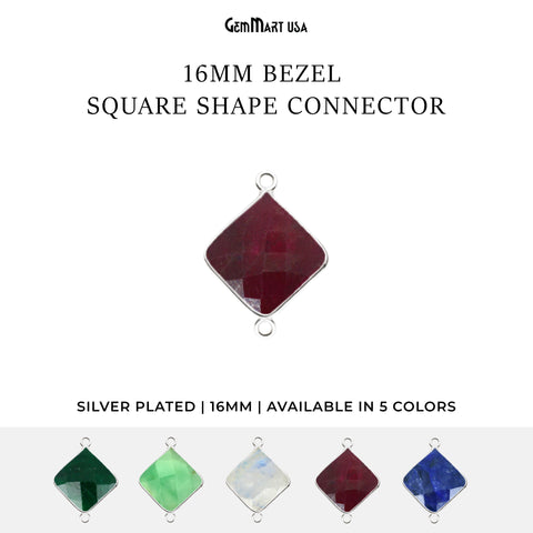 Square 16mm Silver Plated Double Bail Gemstone Connector