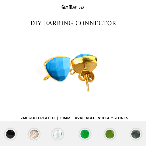 Trillion Shape 10mm Gold Plated Loop Connector Gemstone Stud Earrings 1Pair