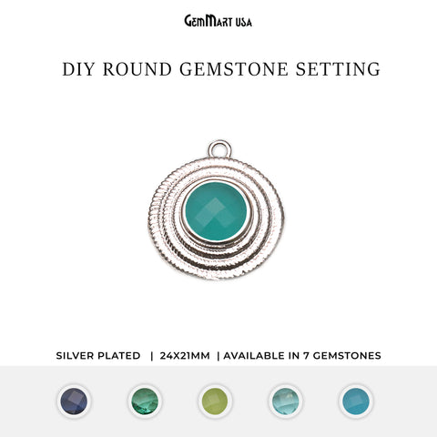DIY Gemstone Round 24x21mm Silver Plated Finding Connector 1pc