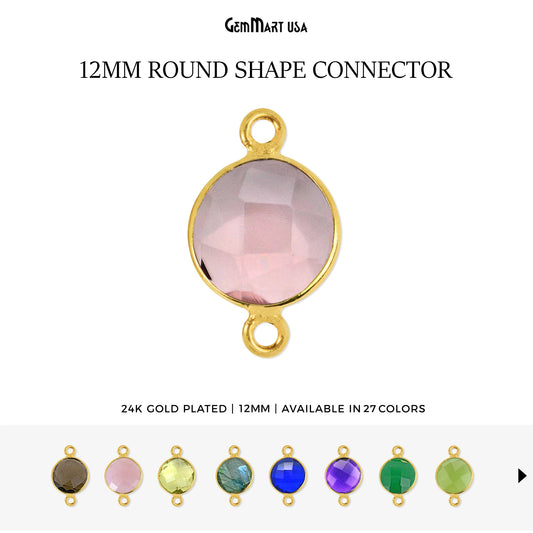 Round 12mm Double Bail Gold Bezel Gemstone Connector