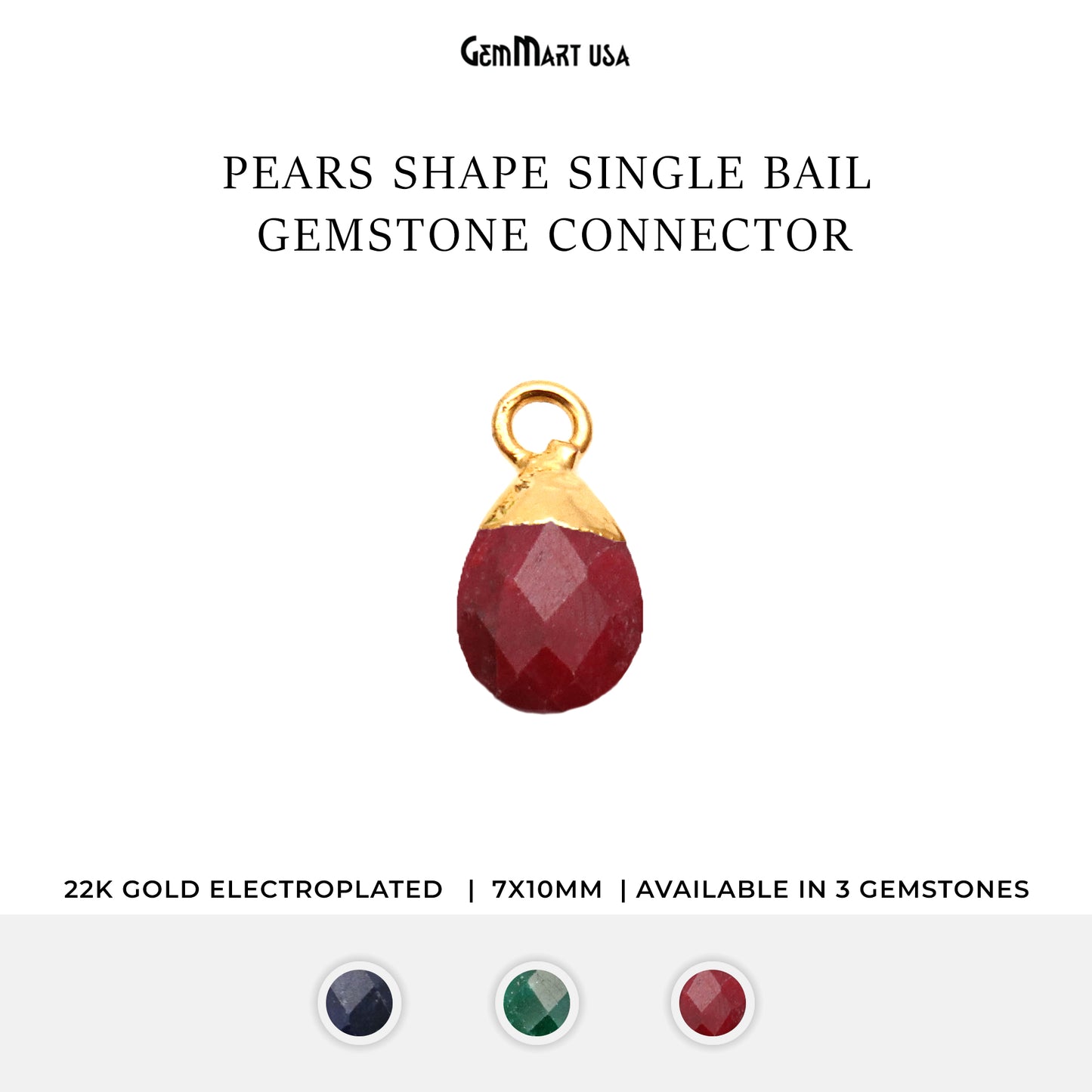 Gemstone 7x10mm Pears Gold Electroplated Single Bail Gemstone Connector