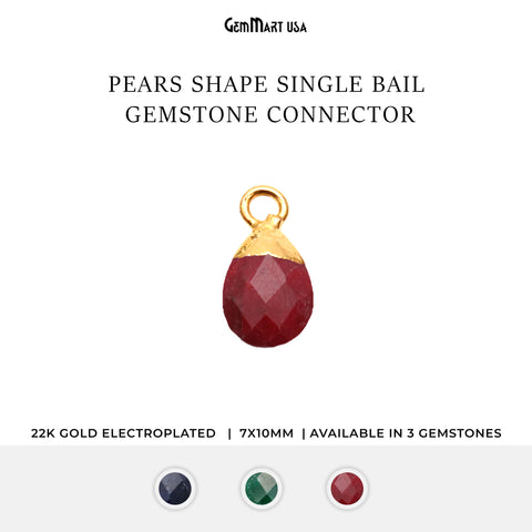 Gemstone 7x10mm Pears Gold Electroplated Single Bail Gemstone Connector