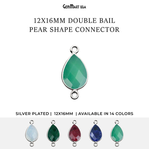 Pear 12x16mm Silver Bezel Double Bail Gemstone Connector