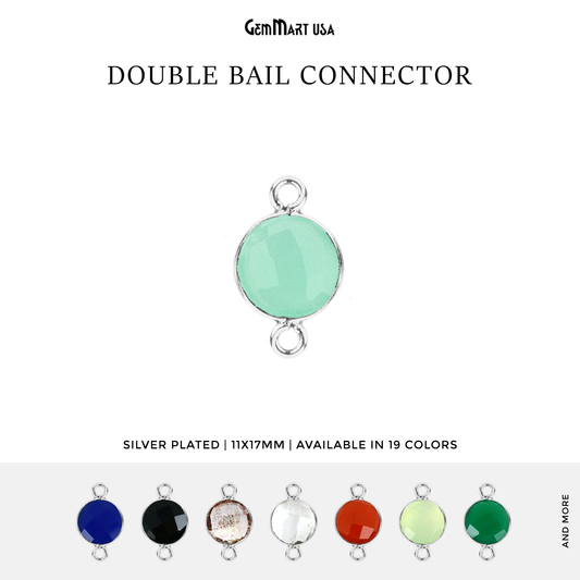 Round 10mm Double Bail Silver Plated Gemstone Bezel Connector