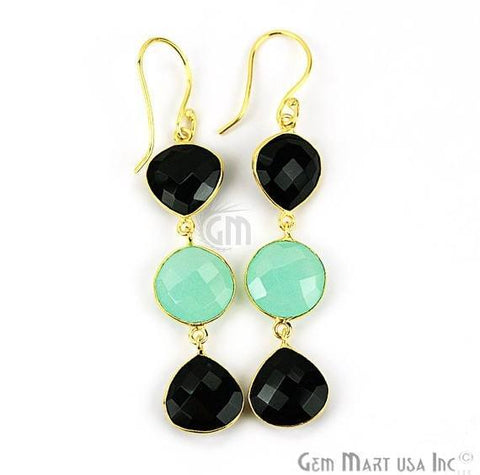 Gold Plated Round & Pears Shape 65x12mm Gemstone Dangle Hook Earring Choose Your Style (90093) - GemMartUSA
