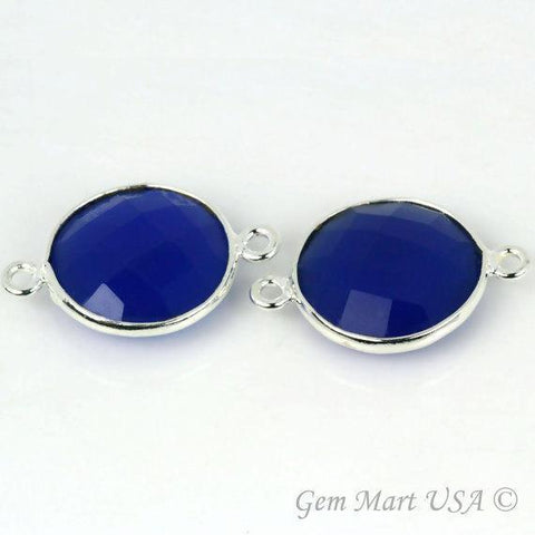 Round 14mm Double Bail Silver Bezel Gemstone Connector