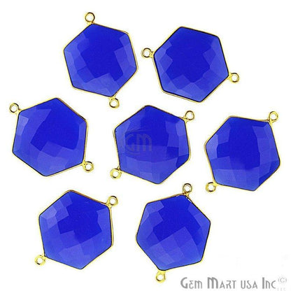 Hexagon 21x29mm Double Bail Gold Bezel Gemstone Connector