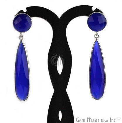 Pear and Round Shape 43x28mm Silver Plated Gemstone Dangle Studs (Pick your Gemstone) (90012-1) - GemMartUSA