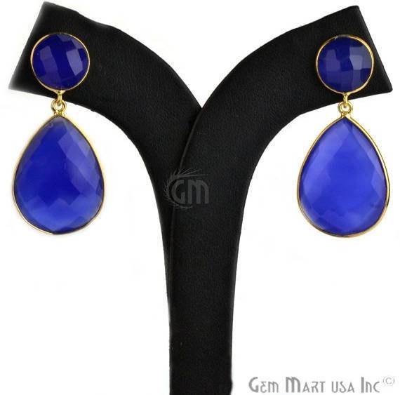 Pear and Round Shape 21x46mm Gold Plated Gemstone Dangle Studs (Pick your Gemstone) (90014-1) - GemMartUSA