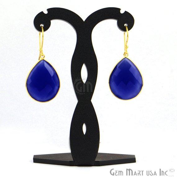 Pear Shape 44x21mm Gold Plated Gemstone Hook Earrings (Pick your Gemstone) (90056-1) - GemMartUSA