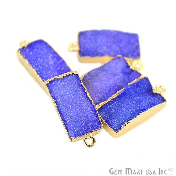 Gold Electroplated Druzy 10x20mm Octagon Druzy Gemstone Connector (Pick Your Color, Bail) - GemMartUSA