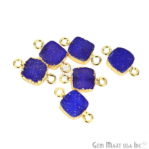 Gold Electroplated Druzy 8mm Square Double Bail Druzy Connector (Pick Color) - GemMartUSA