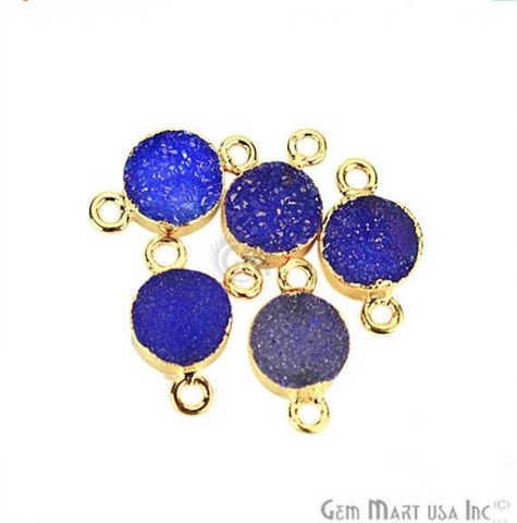 Color Druzy Round 8mm Double Bail Gold Electroplated Gemstone Connector