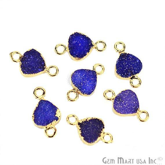 Gold Electroplated Druzy 8mm Heart Shape Double Bail Gemstone Connector Pick Your Color (11237) - GemMartUSA