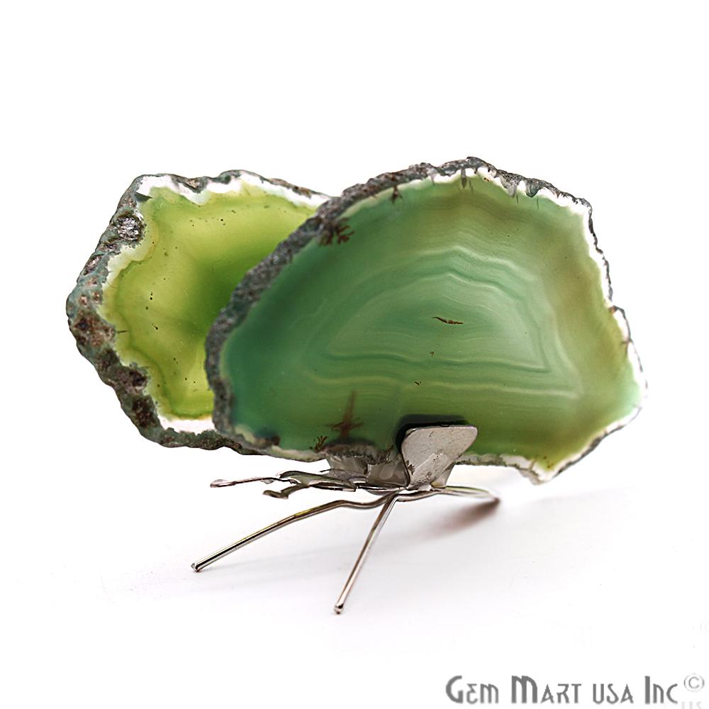 Green Agate Slice Butterfly, Home Decor, Boho Decor, Agate Slice, Butterfly Wings, Agate Geode, Gemstone Butterfly (BFLY-10001) - GemMartUSA