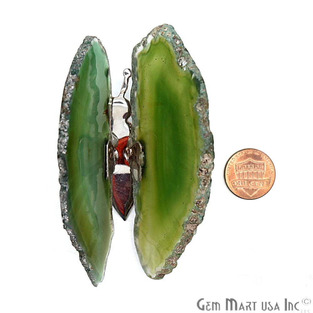 Green Agate Slice Butterfly, Home Decor, Boho Decor, Agate Slice, Butterfly Wings, Agate Geode, Gemstone Butterfly (BFLY-10001) - GemMartUSA
