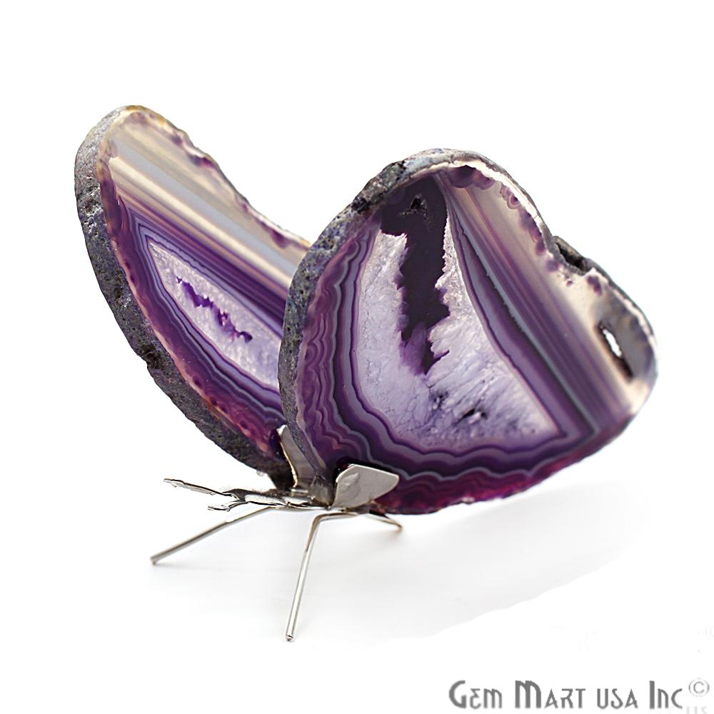 Purple Agate Slice Butterfly, Home Decor, Boho Decor, Agate Slice, Butterfly Wings, Agate Geode, Gemstone Butterfly (BFLY-10004) - GemMartUSA