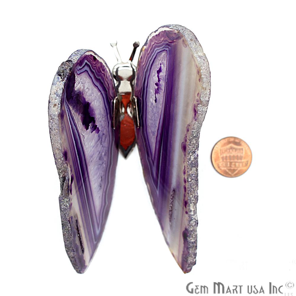 Purple Agate Slice Butterfly, Home Decor, Boho Decor, Agate Slice, Butterfly Wings, Agate Geode, Gemstone Butterfly (BFLY-10004) - GemMartUSA