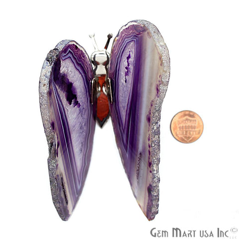 Purple Agate Slice Butterfly, Home Decor, Boho Decor, Agate Slice, Butterfly Wings, Agate Geode, Gemstone Butterfly (BFLY-10004) - GemMartUSA