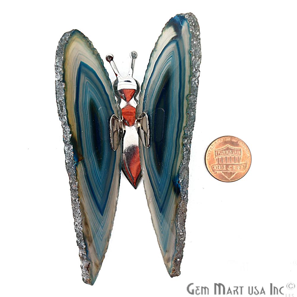Teal Agate Slice Butterfly, Home Decor, Boho Decor, Agate Slice, Butterfly Wings, Agate Geode, Gemstone Butterfly (BFLY-10007) - GemMartUSA