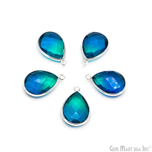 Green And Blue Aura Quartz 12x16mm Pears Doublet Connector