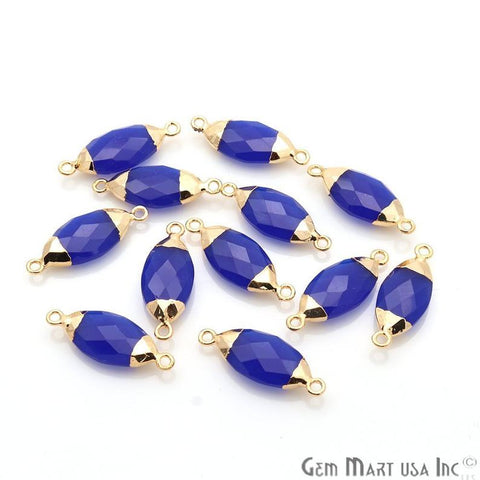 Blue Chalcedony Gold Electroplated 10x20mm Marquise Gemstone Connector - GemMartUSA