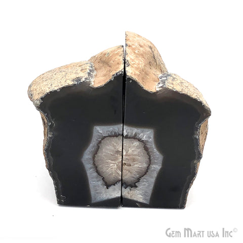 Large Geode Bookend. Black Agate Bookend Pair. (2.7lbs, 3-4"inch). Mineral Rock Formation, Healing Energy Crystal, Home Decor. *Ships Free