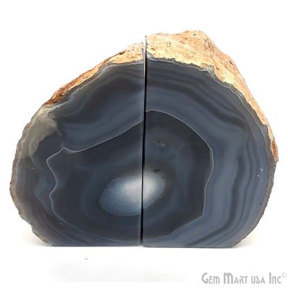 Large Geode Bookend. Black Agate Bookend Pair. (3lbs, 3-4"inch). Mineral Rock Formation, Healing Energy Crystal, Home Decor. *Ships Free