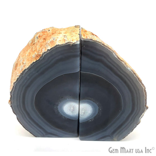 Large Geode Bookend. Black Agate Bookend Pair. (3lbs, 3-4"inch). Mineral Rock Formation, Healing Energy Crystal, Home Decor. *Ships Free