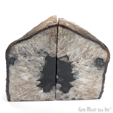 Large Geode Bookend. Black Agate Bookend Pair. (3.3lbs, 4-5"inch). Mineral Rock Formation, Healing Energy Crystal, Home Decor. *Ships Free