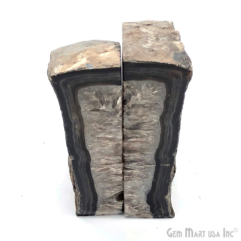 Large Geode Bookend. Black Agate Bookend Pair. (2.3lbs, 4-5"inch). Mineral Rock Formation, Healing Energy Crystal, Home Decor. *Ships Free