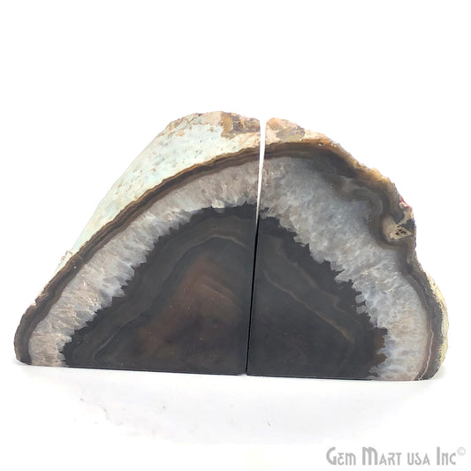 Large Geode Bookend. Black Agate Bookend Pair. (2.9lbs, 6-7"inch). Mineral Rock Formation, Healing Energy Crystal, Home Decor. *Ships Free