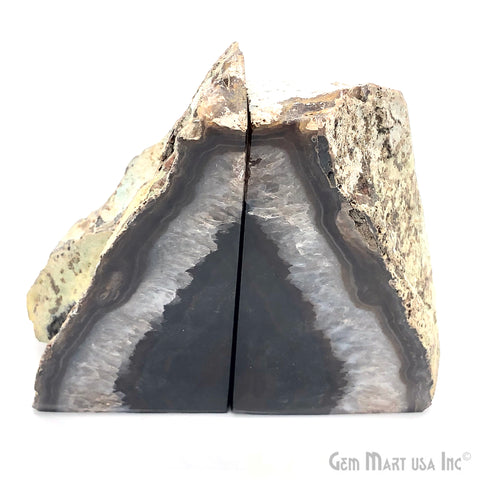 Large Geode Bookend. Black Agate Bookend Pair. (2.9lbs, 6-7"inch). Mineral Rock Formation, Healing Energy Crystal, Home Decor. *Ships Free